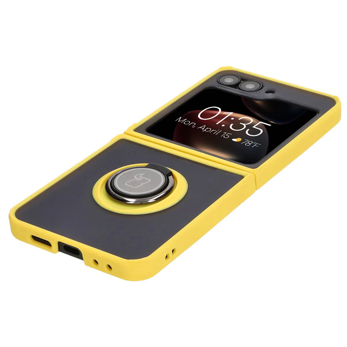 Handyhülle mit Fingergriff für Galaxy Z Flip6 / Z Flip7 FE, Bizon Case Hybrid Ring, getönt mit gelbem Rahmen - Image 3