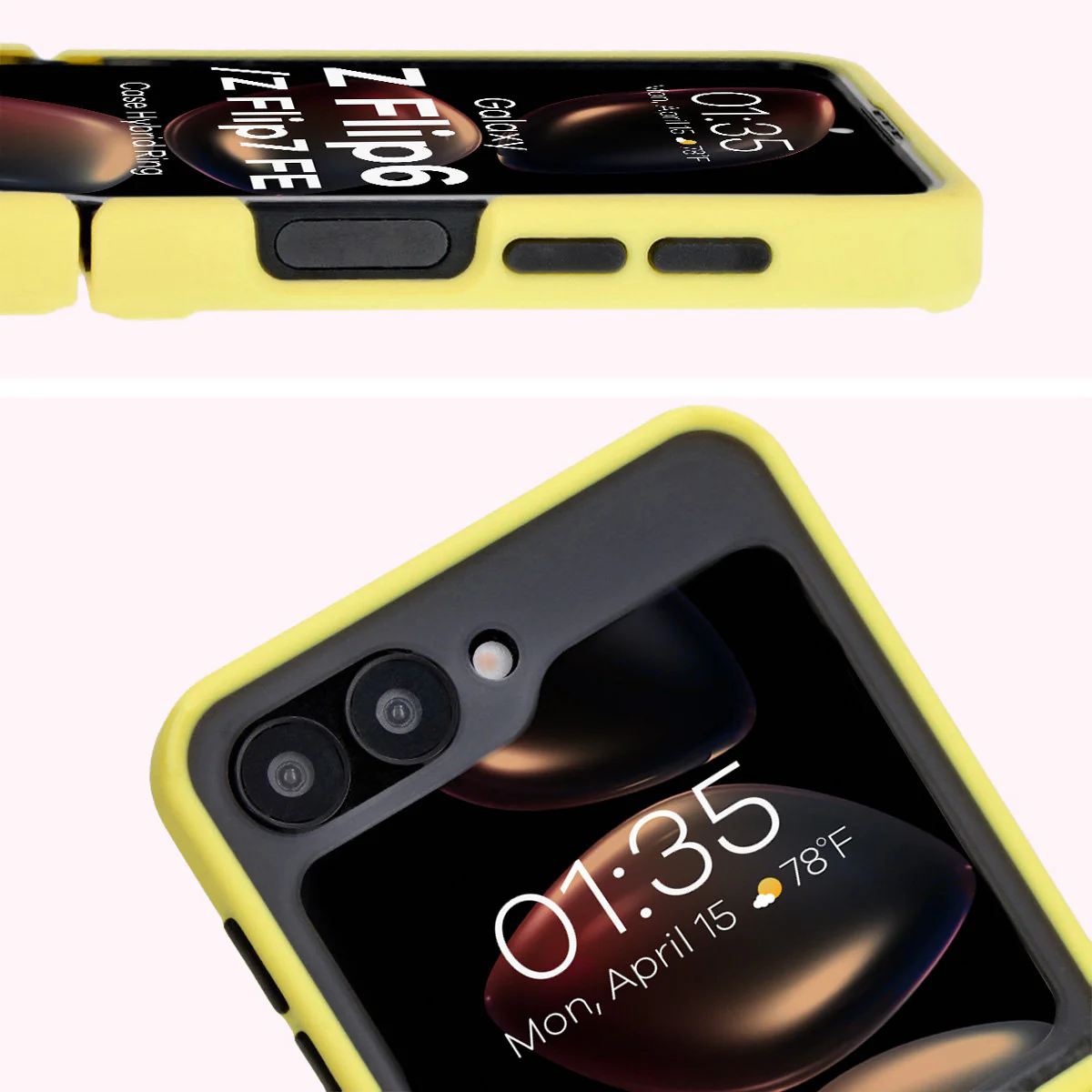 Handyhülle mit Fingergriff für Galaxy Z Flip6 / Z Flip7 FE, Bizon Case Hybrid Ring, getönt mit gelbem Rahmen - Image 7