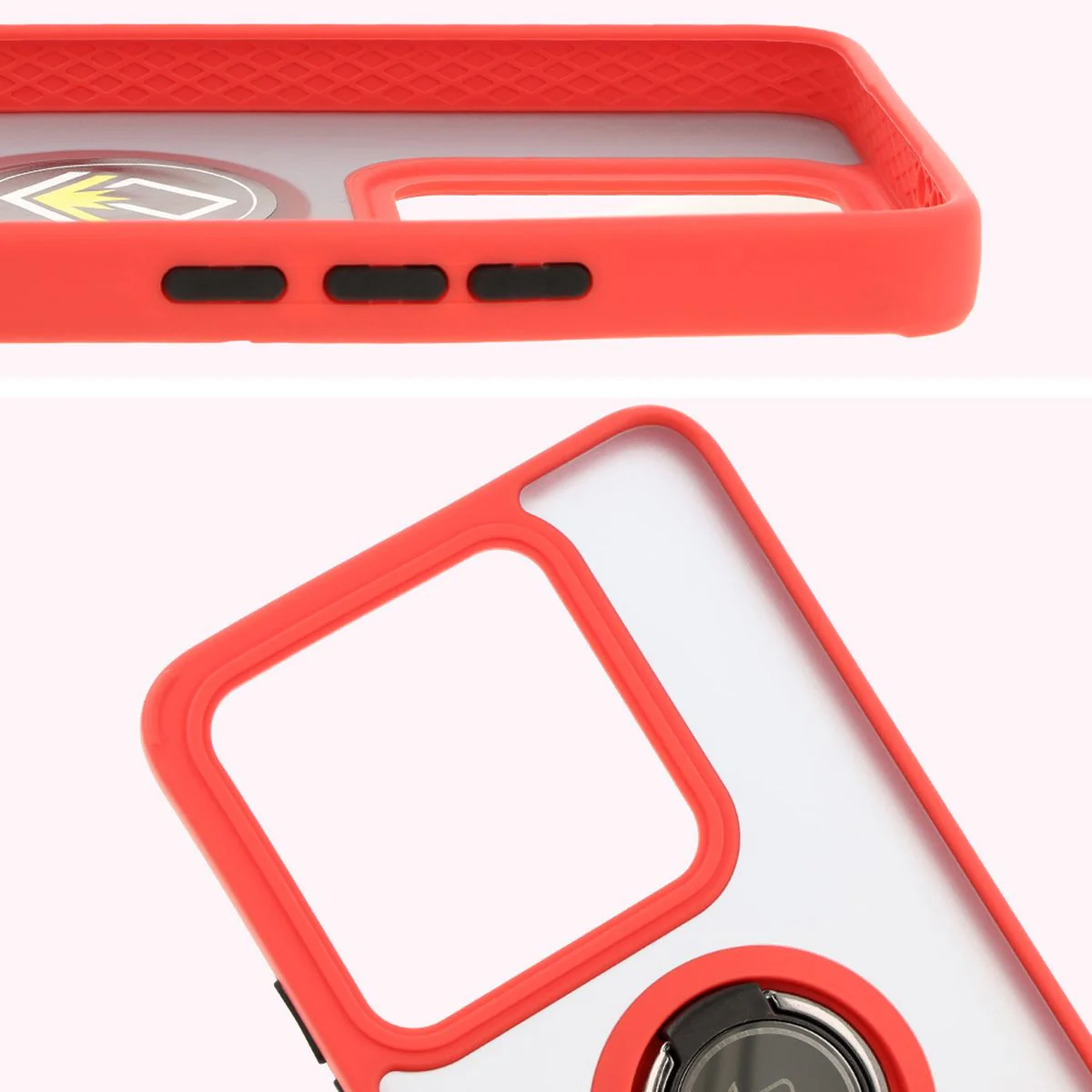 Handyhülle mit Fingergriff für Xiaomi 14T, Bizon Case Hybrid Ring, getönt mit rotem Rahmen - Image 3