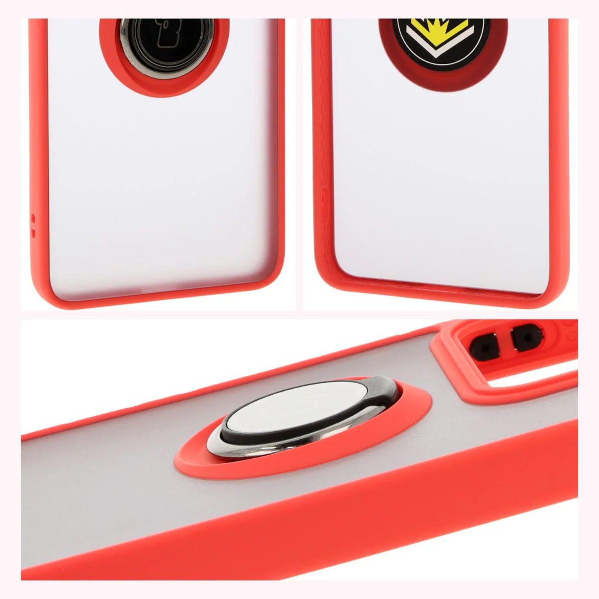 Handyhülle mit Fingergriff für Xiaomi 14T, Bizon Case Hybrid Ring, getönt mit rotem Rahmen - Image 4