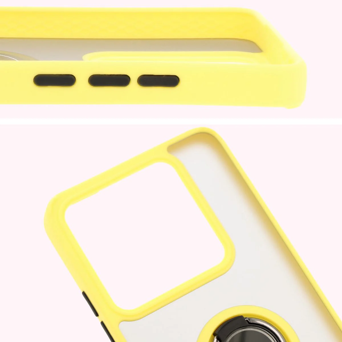 Handyhülle mit Fingergriff für Xiaomi 14T Pro, Bizon Case Hybrid Ring, getönt mit gelbem Rahmen - Image 3