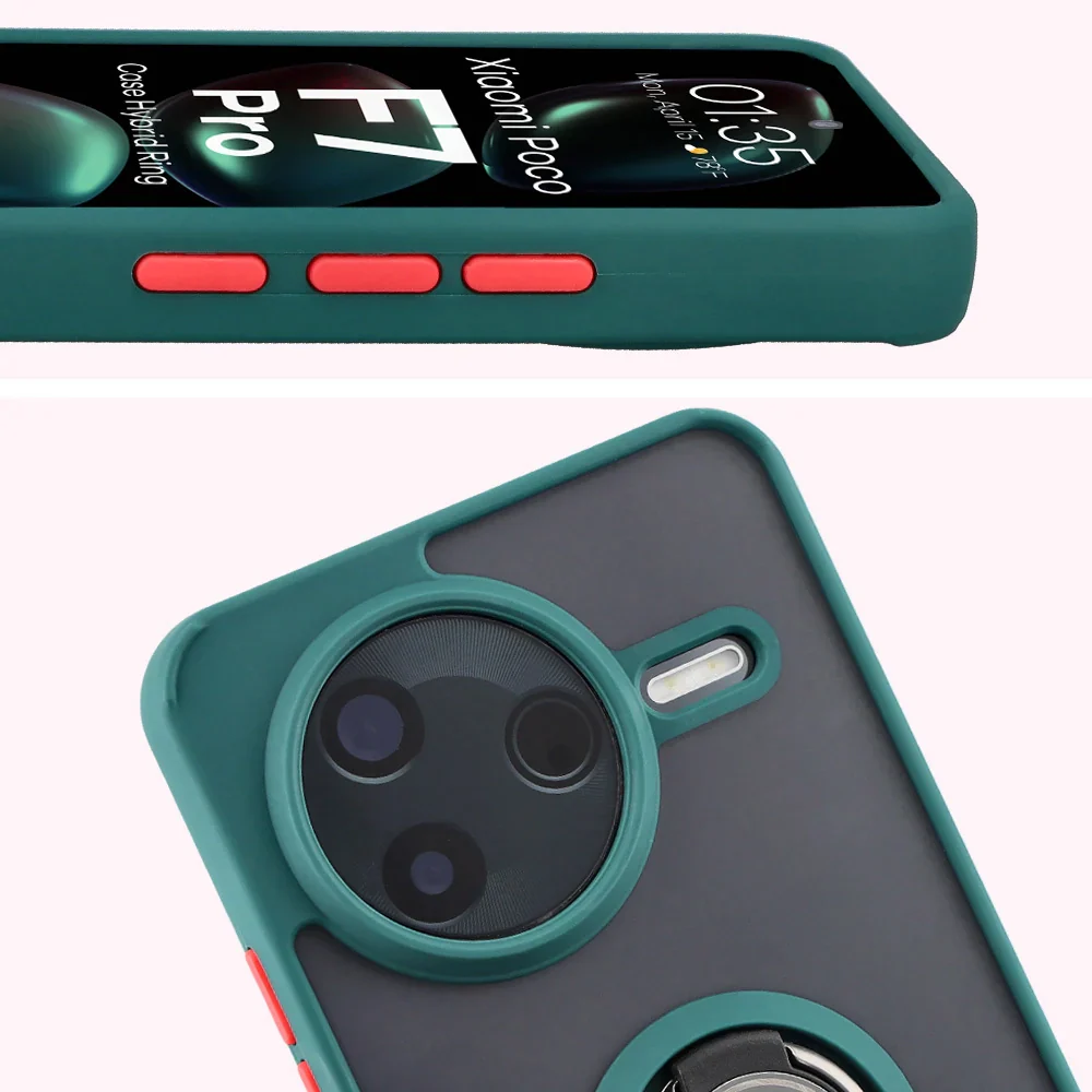 Handyhülle mit Fingergriff für Xiaomi POCO F7 Pro, Bizon Case Hybrid Ring, getönt mit dunkelgrünem Rahmen - Image 3