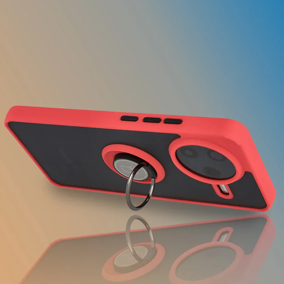 Handyhülle mit Fingergriff für Xiaomi POCO F7 Pro, Bizon Case Hybrid Ring, getönt mit rotem Rahmen - Image 6