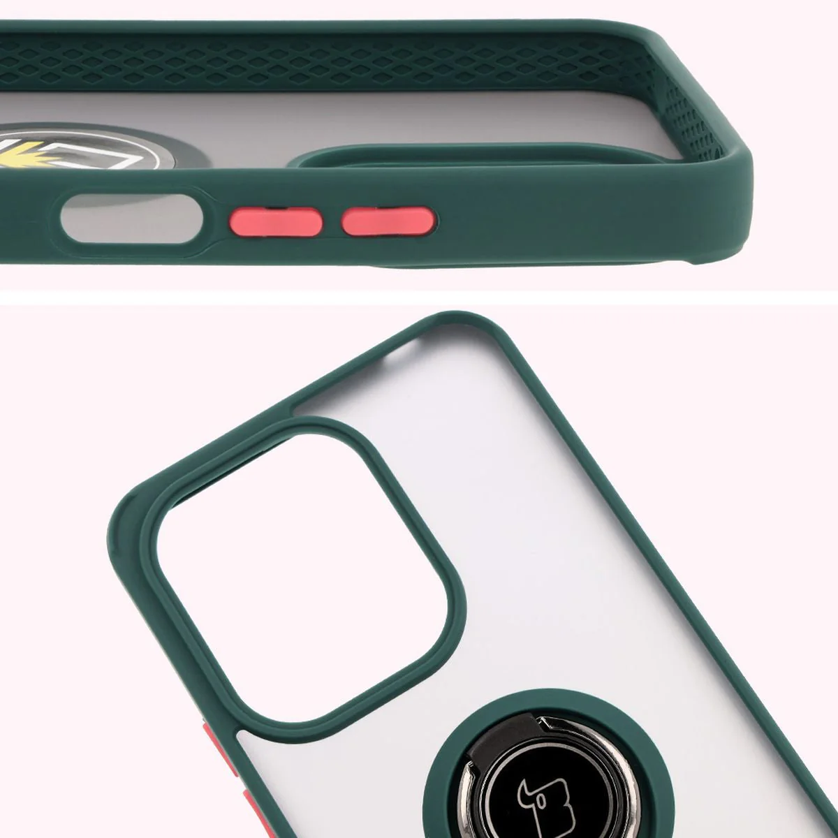 Handyhülle mit Fingergriff für Xiaomi Redmi 13 4G, Bizon Case Hybrid Ring, getönt mit dunkelgrünem Rahmen - Image 3