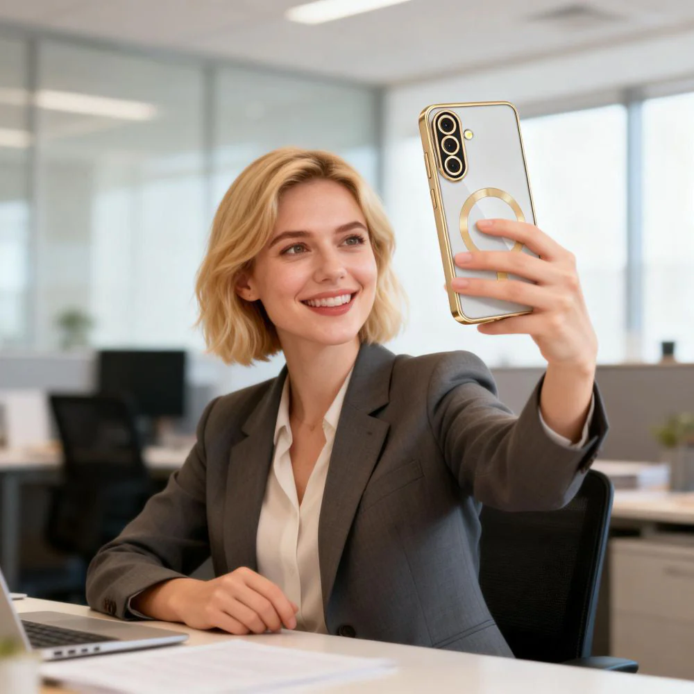 Handyhülle mit Kameraabdeckung für Galaxy A37 5G, Tech-Protect MagFlex für MagSafe, Transparent und Gold - Image 4