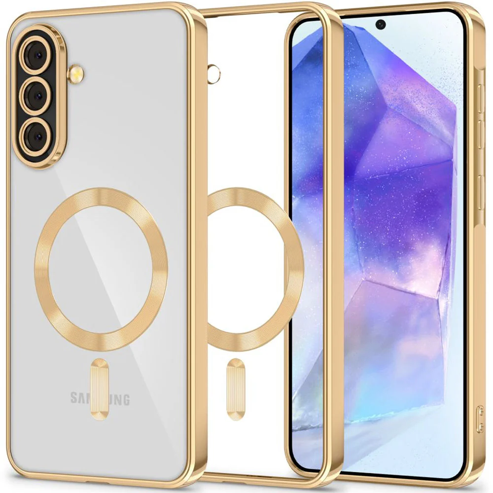 Handyhülle mit Kameraabdeckung für Galaxy A56 5G, Tech-Protect MagFlex für MagSafe, Transparent und Gold
