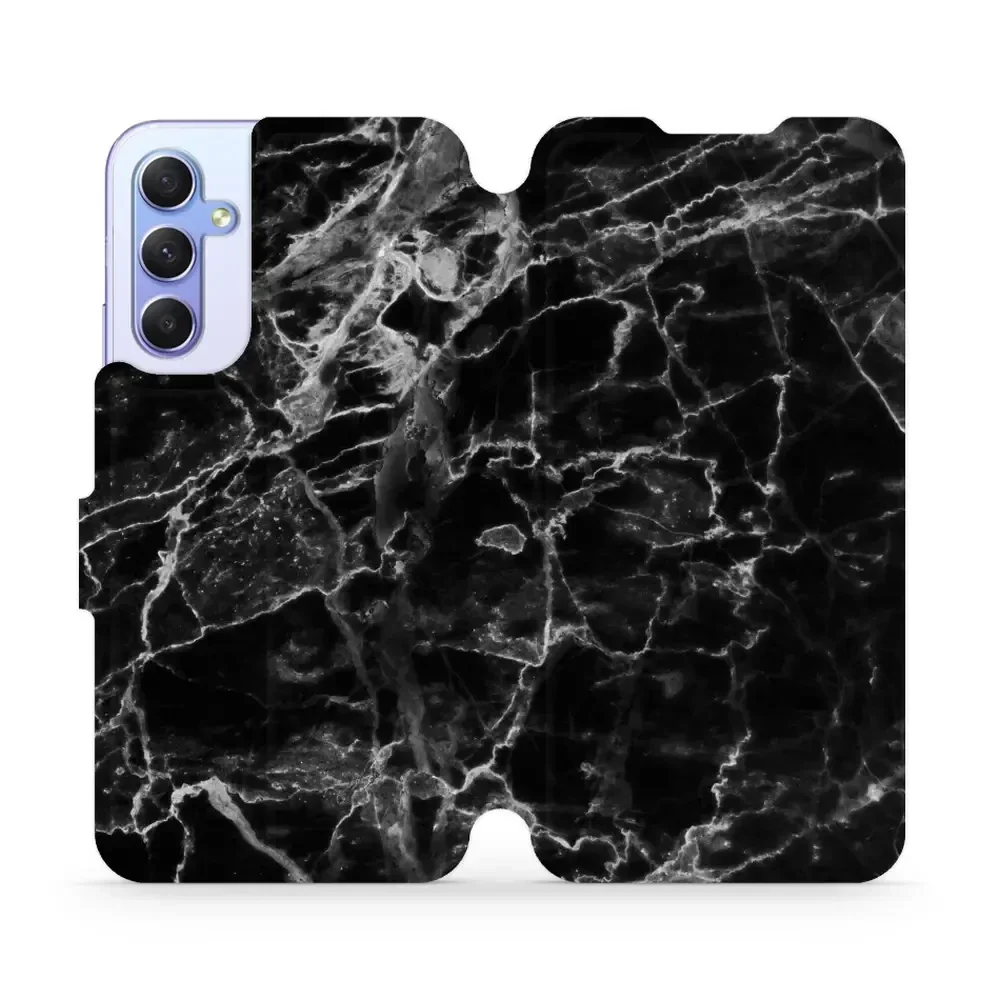 Handyhülle mit klappe für Galaxy A34 5G, Mobiwear Book, Schwarzer Marmor