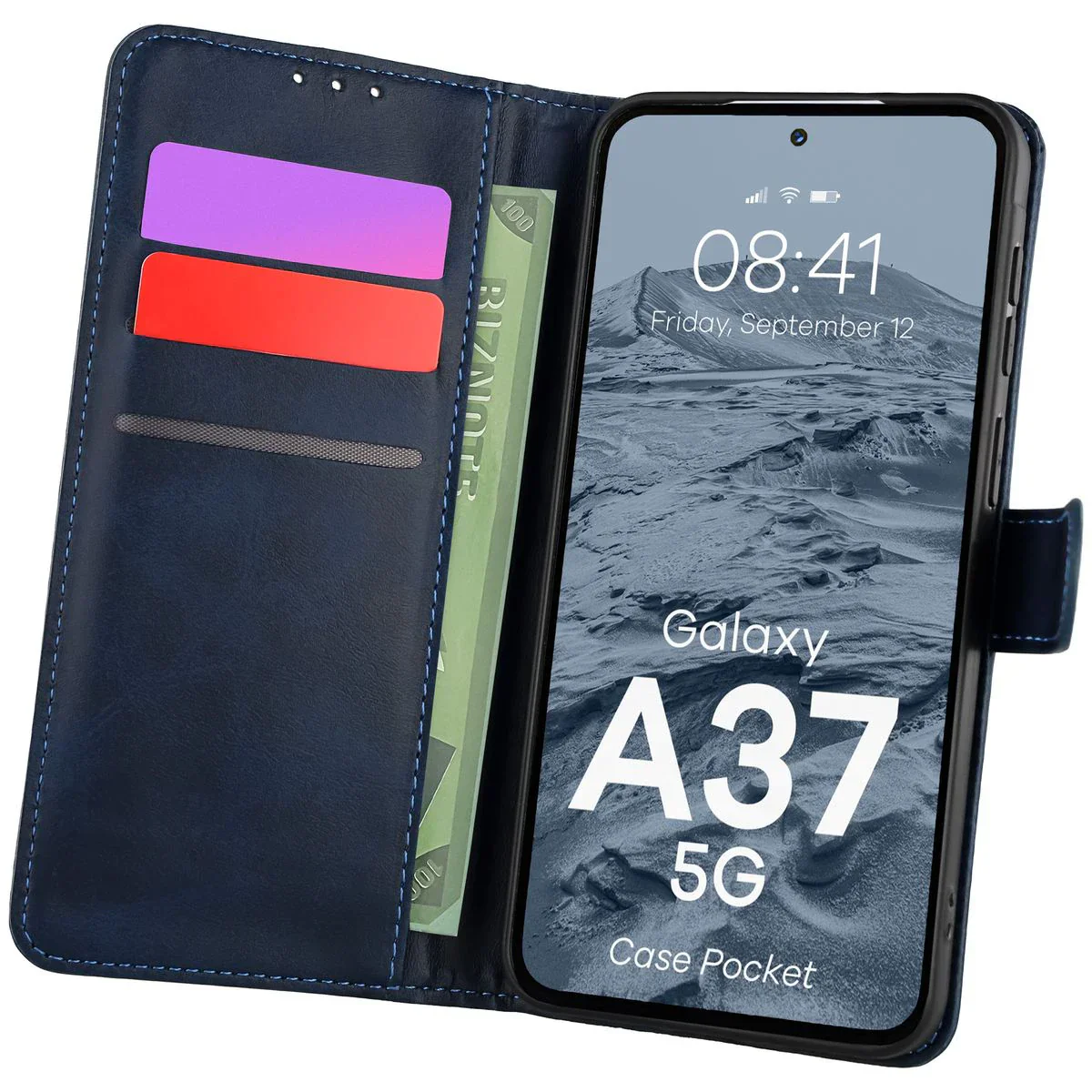 Handyhülle mit Klappe für Galaxy A37 5G, Bizon Case Pocket, Dunkelblau