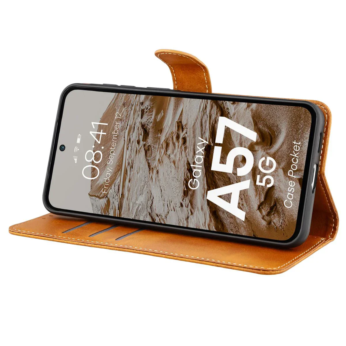 Handyhülle mit Klappe für Galaxy A57 5G, Bizon Case Pocket, Braun - Image 5