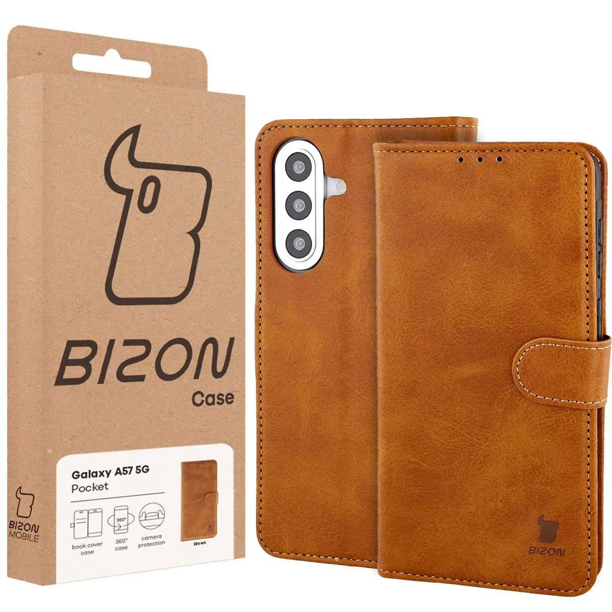 Handyhülle mit Klappe für Galaxy A57 5G, Bizon Case Pocket, Braun - Image 6