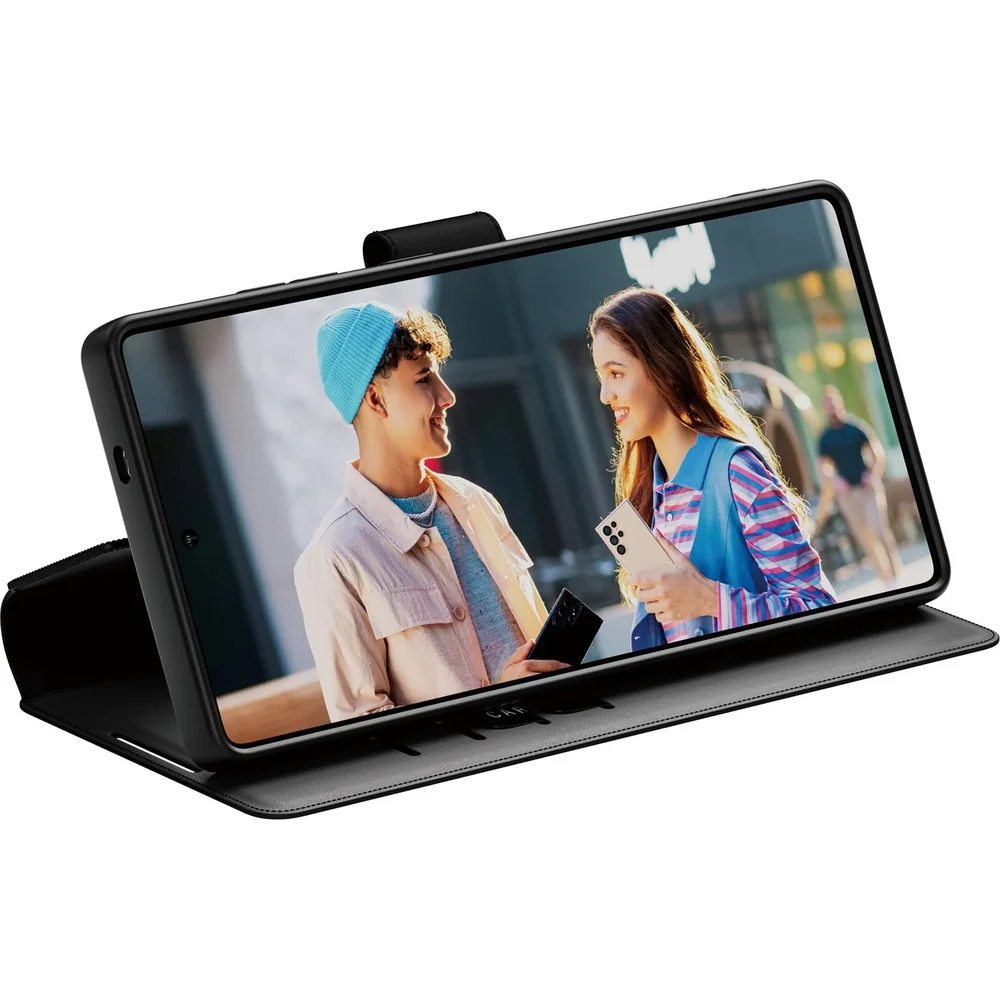 Handyhülle mit Klappe für Galaxy S25 Ultra, Care by PanzerGlass Wallet Case with Kickstand, Schwarz