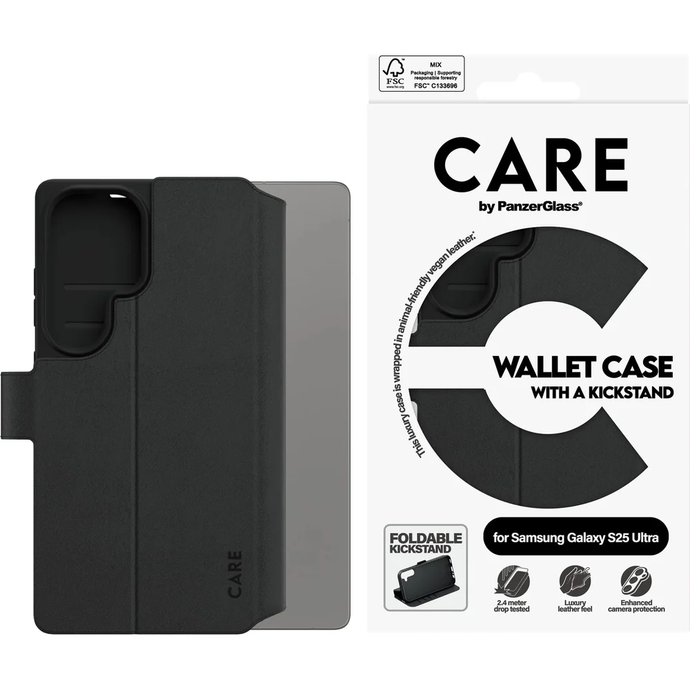 Handyhülle mit Klappe für Galaxy S25 Ultra, Care by PanzerGlass Wallet Case with Kickstand, Schwarz - Image 3