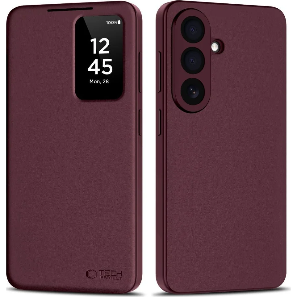 Handyhülle mit Klappe für Galaxy S26 Plus, Tech-Protect Smart Wallet, mattes Rotwein