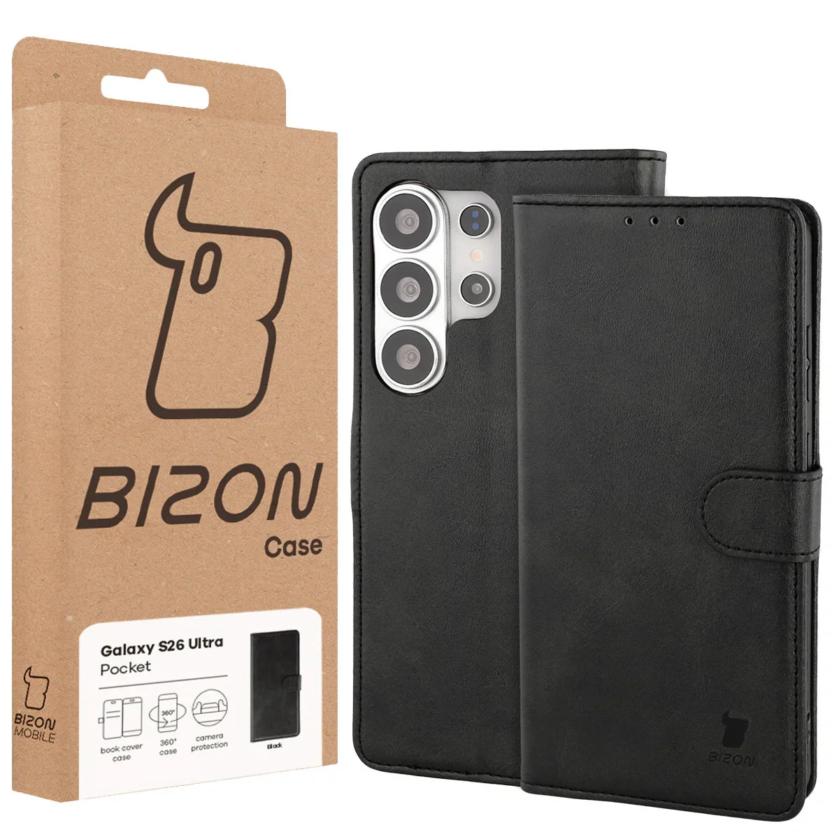 Handyhülle mit Klappe für Galaxy S26 Ultra, Bizon Case Pocket, Schwarz - Image 6