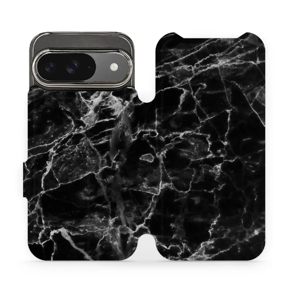 Handyhülle mit klappe für Google Pixel 9, Mobiwear Book, Schwarzer Marmor