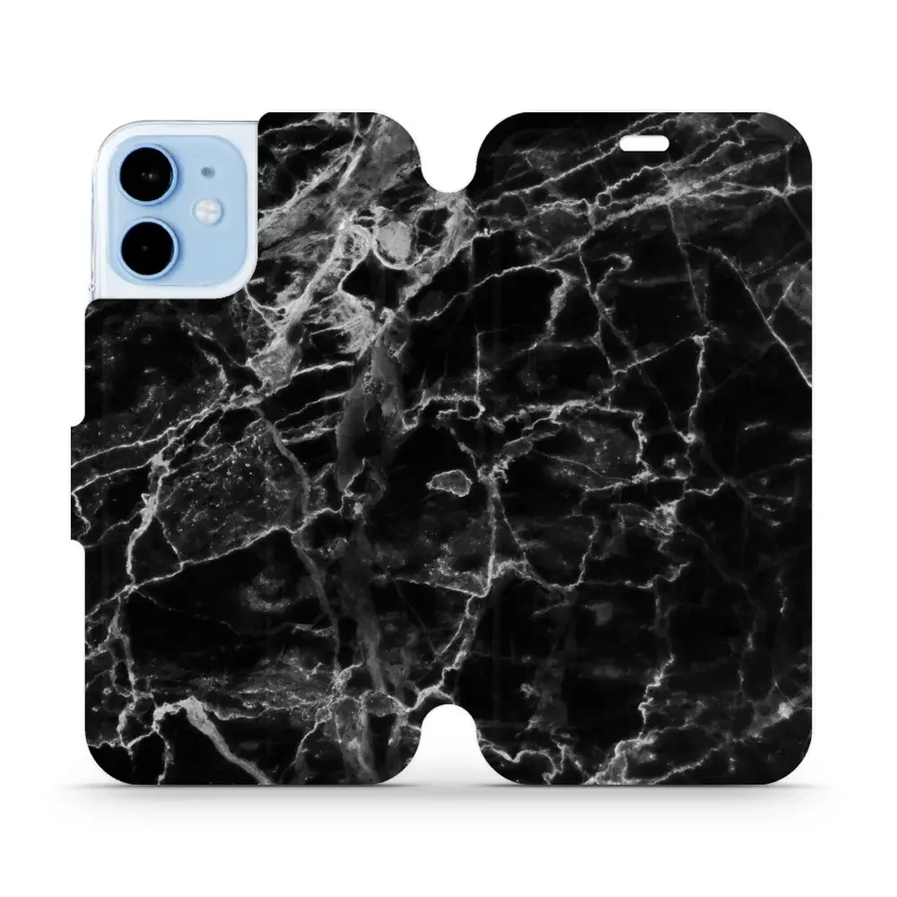 Handyhülle mit klappe für iPhone 12 Mini, Mobiwear Book, Schwarzer Marmor