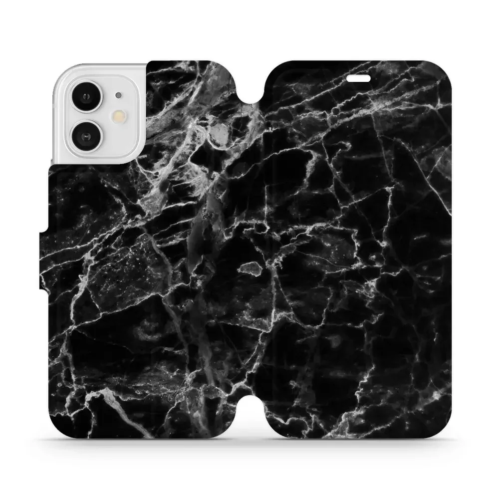 Handyhülle mit klappe für iPhone 12, Mobiwear Book, Schwarzer Marmor