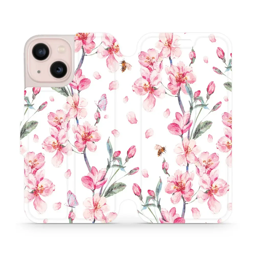 Handyhülle mit klappe für iPhone 13 Mini, Mobiwear Book, Rosa Frühling