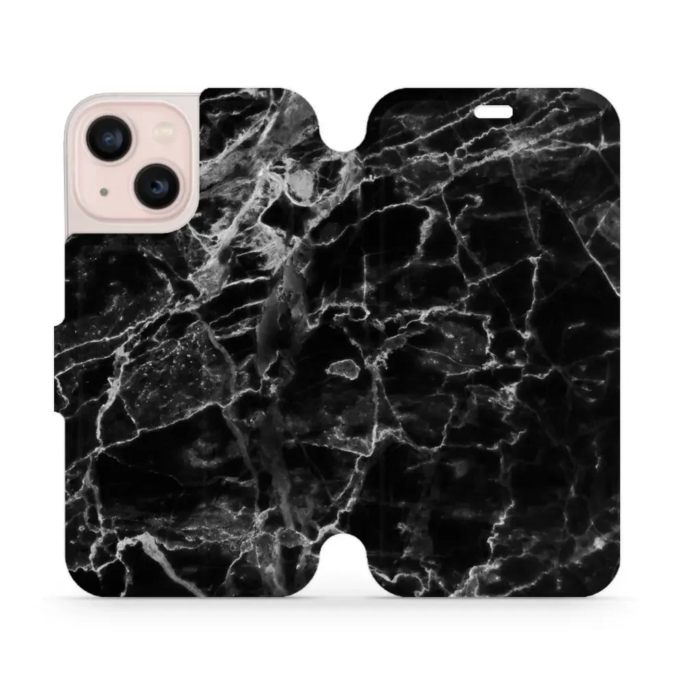 Handyhülle mit klappe für iPhone 13 Mini, Mobiwear Book, Schwarzer Marmor