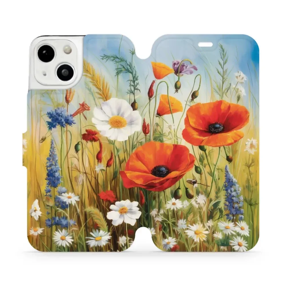 Handyhülle mit klappe für iPhone 13, Mobiwear Book, Wiesenblumen