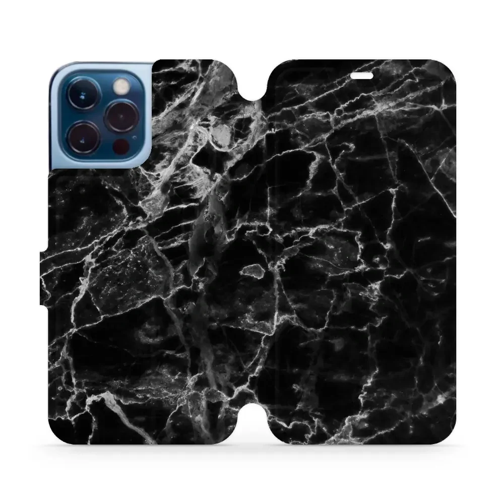 Handyhülle mit klappe für iPhone 13 Pro Max, Mobiwear Book, Schwarzer Marmor