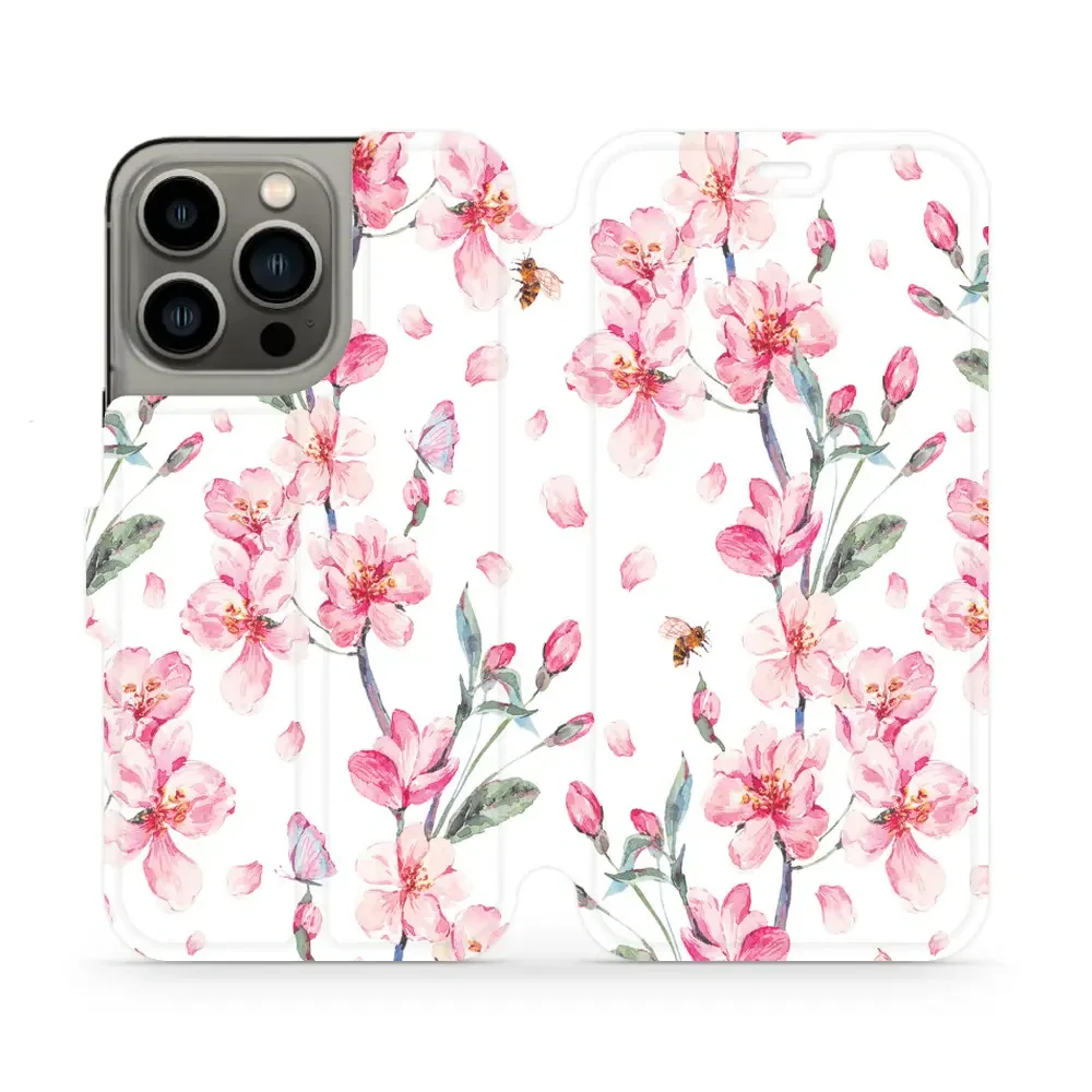 Handyhülle mit klappe für iPhone 13 Pro, Mobiwear Book, Rosa Frühling