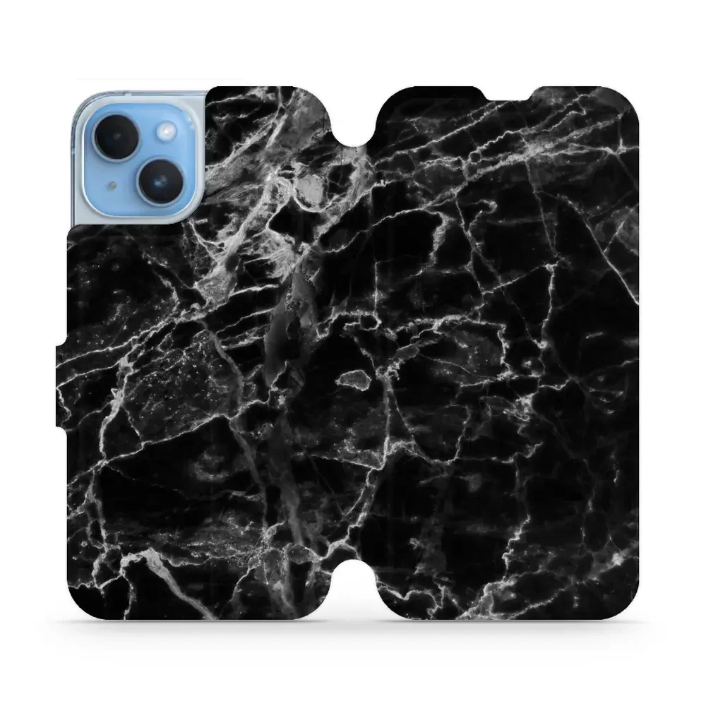 Handyhülle mit klappe für iPhone 14, Mobiwear Book, Schwarzer Marmor
