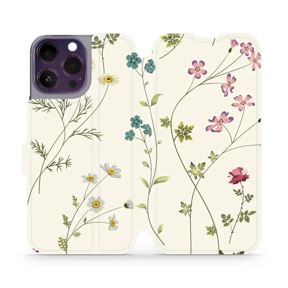 Handyhülle mit klappe für iPhone 14 Pro Max, Mobiwear Book, Feldblumen