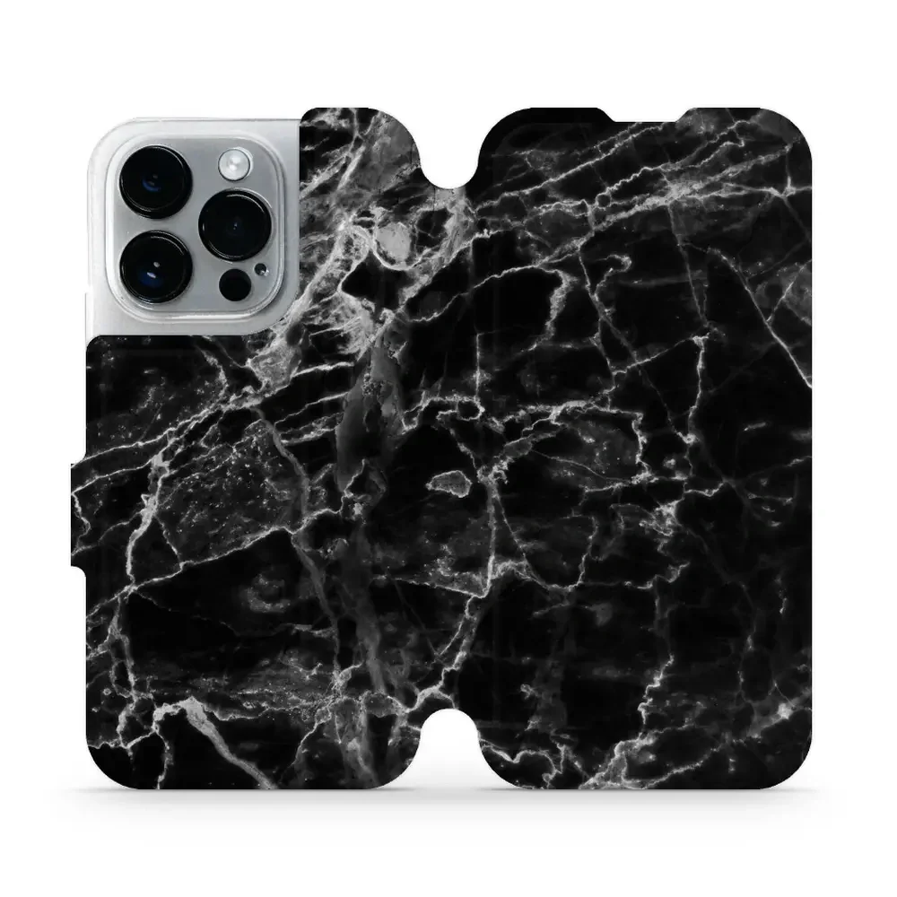 Handyhülle mit klappe für iPhone 14 Pro, Mobiwear Book, Schwarzer Marmor