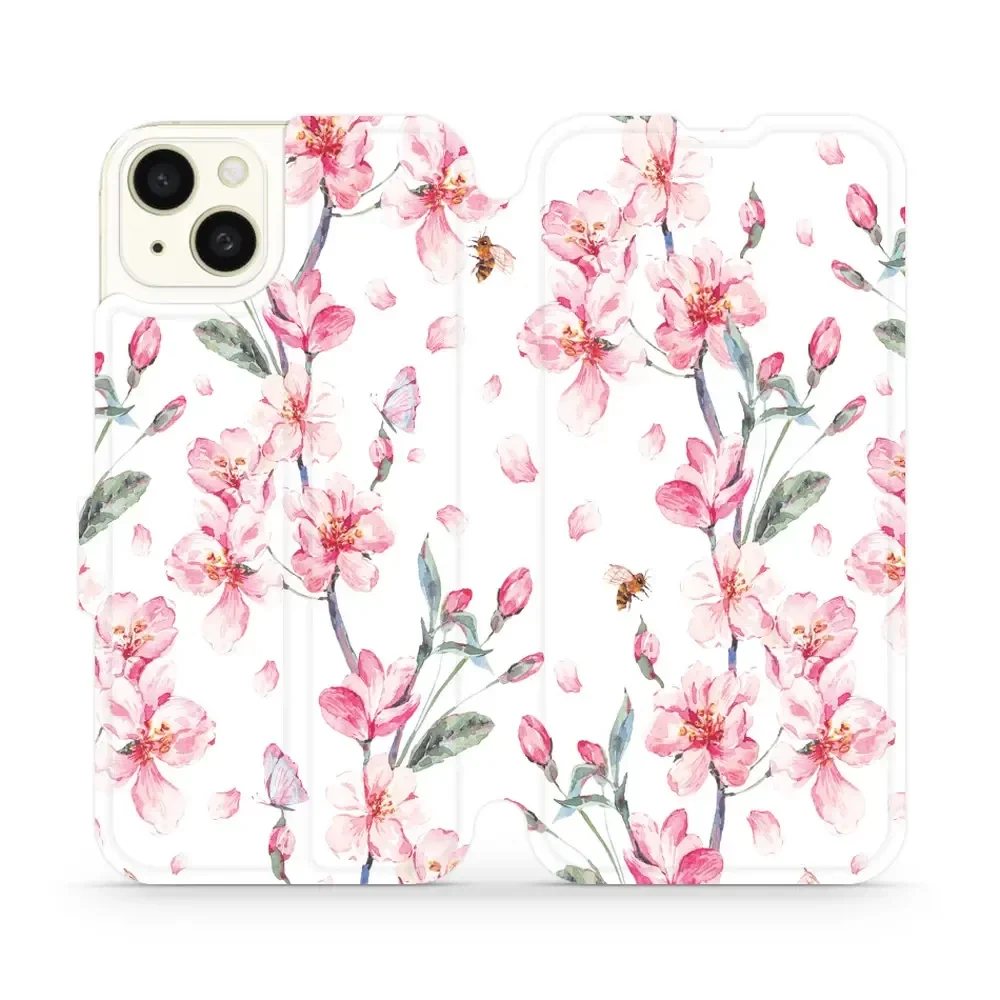 Handyhülle mit klappe für iPhone 15 Plus, Mobiwear Book, Rosa Frühling