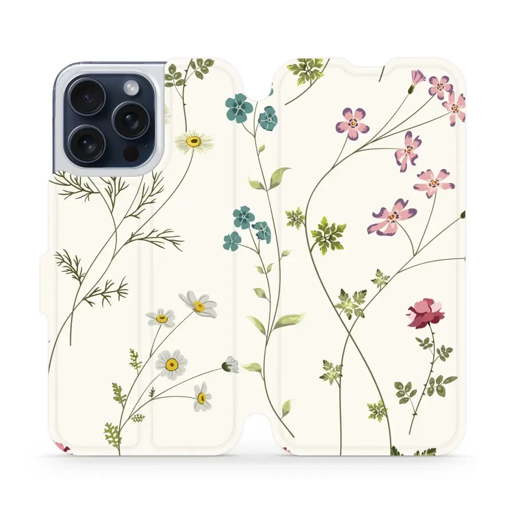 Handyhülle mit klappe für iPhone 15 Pro Max, Mobiwear Book, Feldblumen