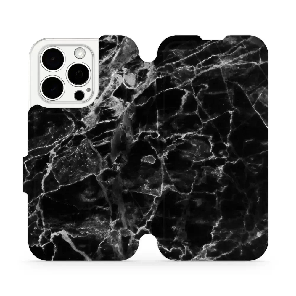 Handyhülle mit klappe für iPhone 15 Pro, Mobiwear Book, Schwarzer Marmor