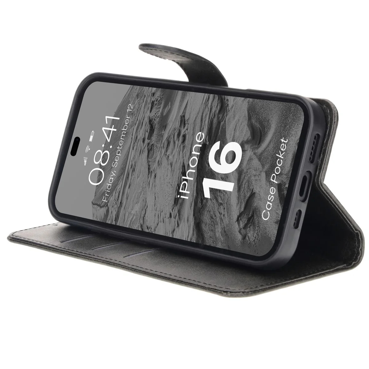 Handyhülle mit Klappe für iPhone 16, Bizon Case Pocket, Schwarz - Image 5