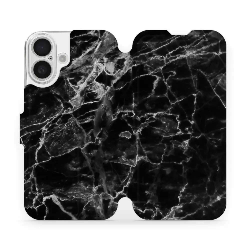 Handyhülle mit klappe für iPhone 16, Mobiwear Book, Schwarzer Marmor