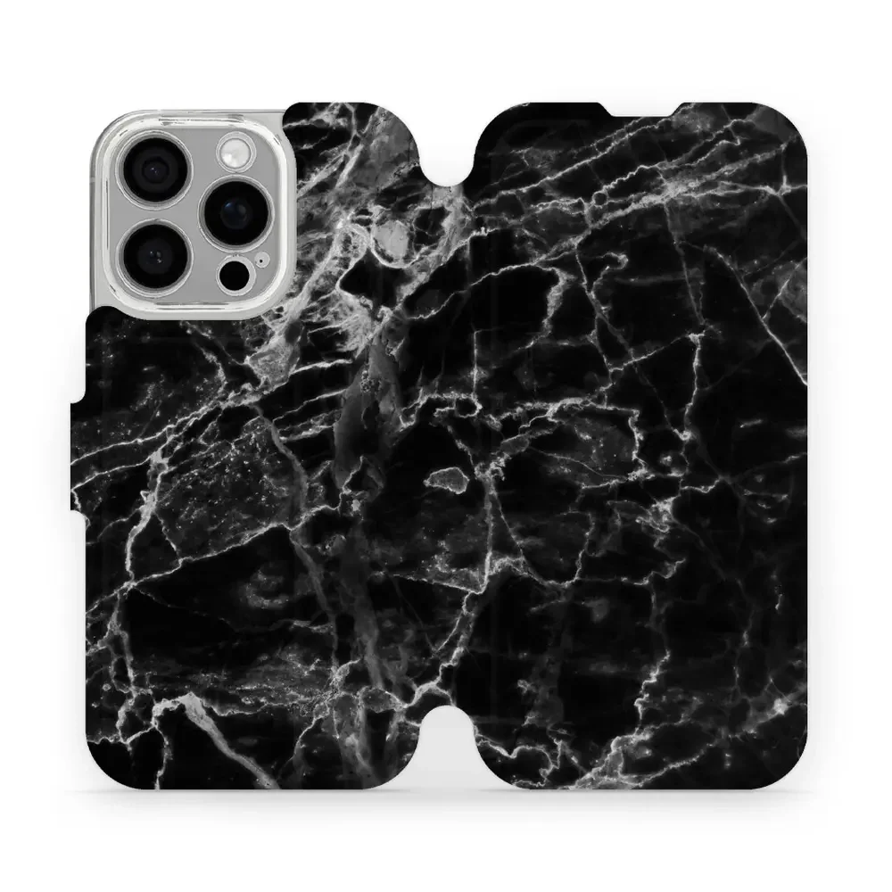 Handyhülle mit klappe für iPhone 16 Pro, Mobiwear Book, Schwarzer Marmor