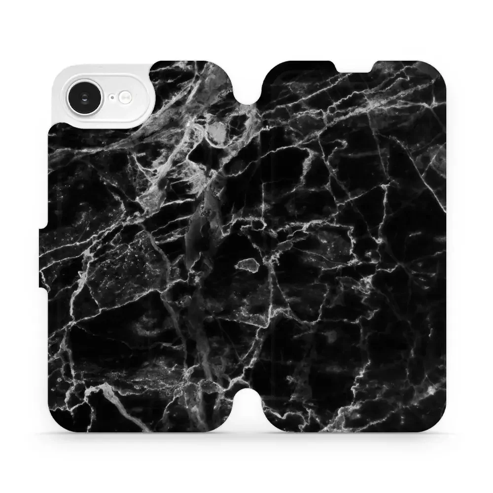Handyhülle mit klappe für iPhone 17e / 16e, Mobiwear Book, Schwarzer Marmor