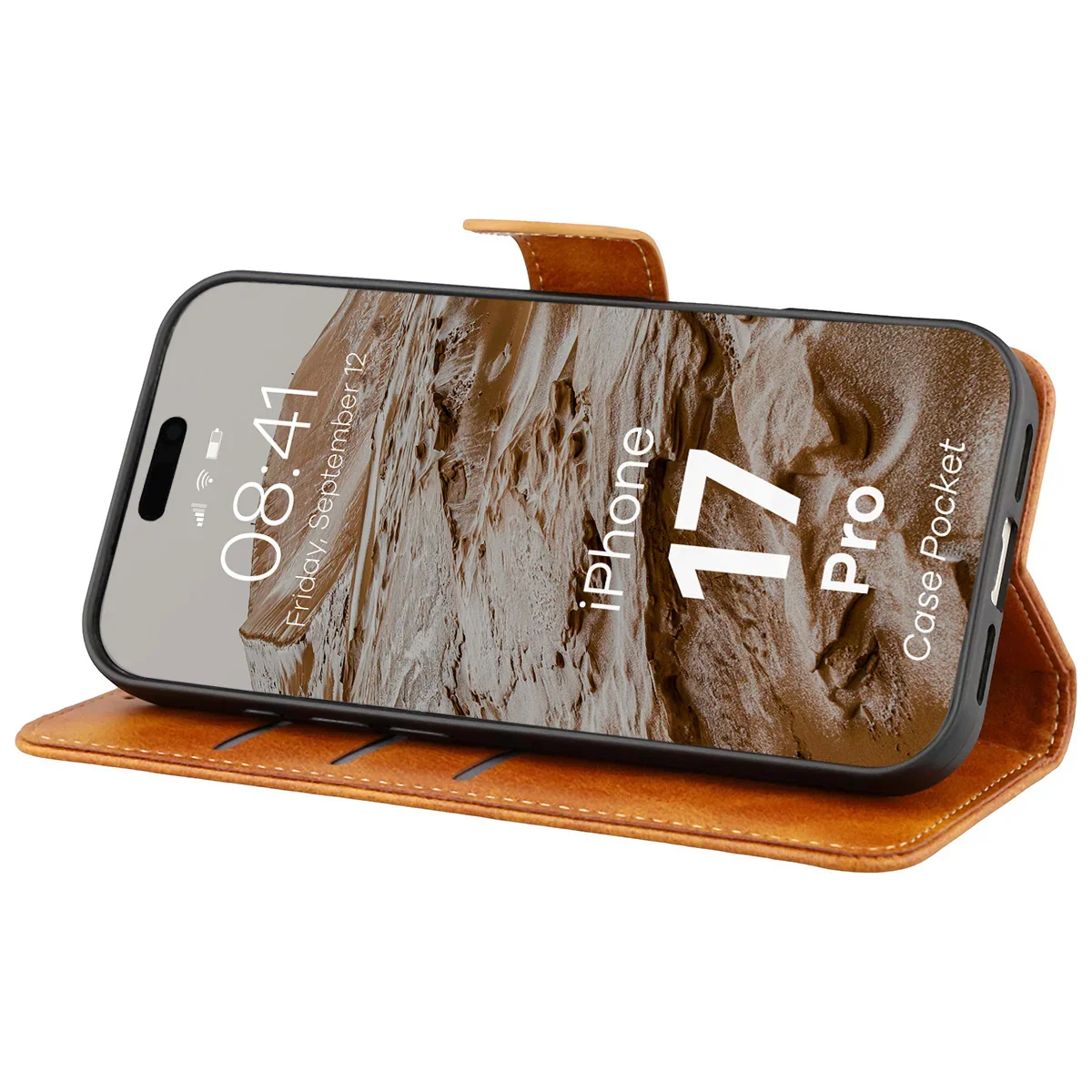Handyhülle mit Klappe für iPhone 17 Pro, Bizon Case Pocket, Braun - Image 5