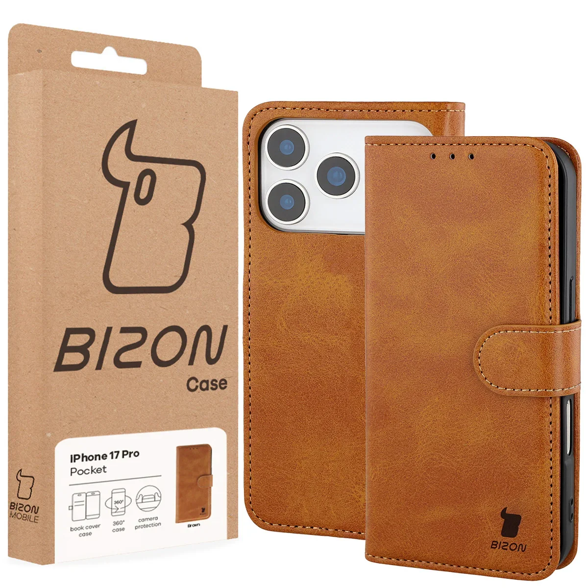 Handyhülle mit Klappe für iPhone 17 Pro, Bizon Case Pocket, Braun - Image 6