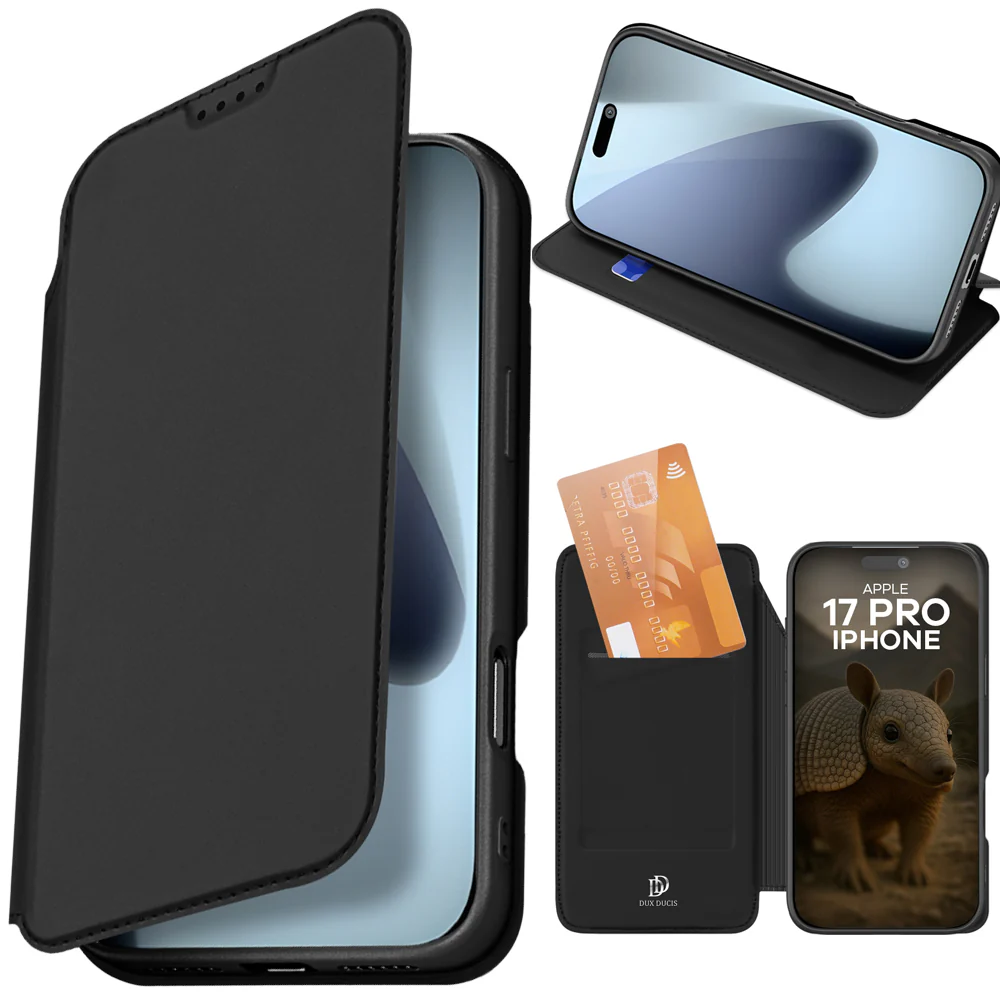 Handyhülle mit Klappe für iPhone 17 Pro, Dux Ducis Skin Pro, Schwarz