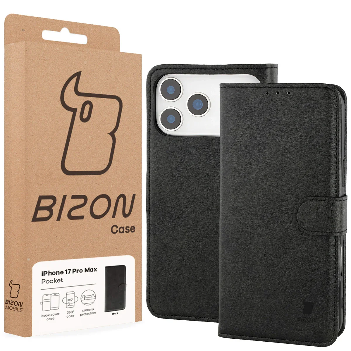 Handyhülle mit Klappe für iPhone 17 Pro Max, Bizon Case Pocket, Schwarz - Image 6