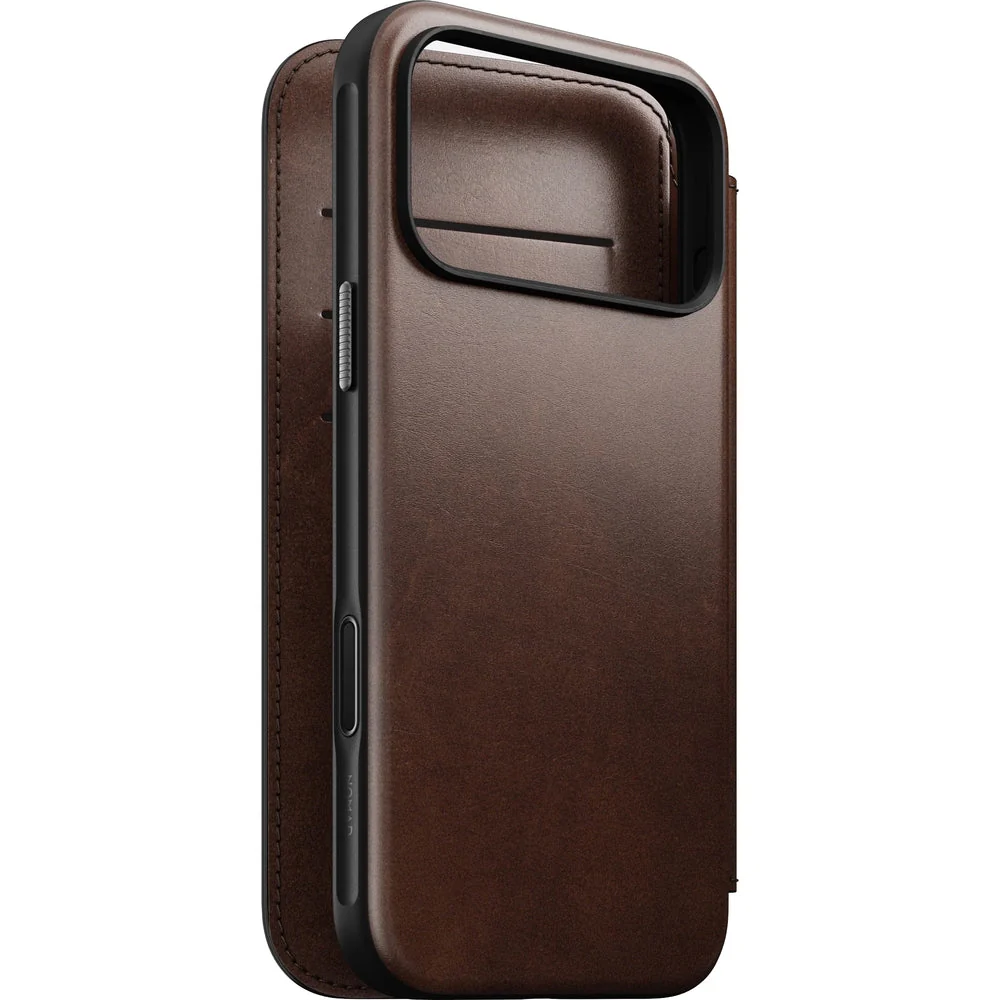 Handyhülle mit Klappe für iPhone 17 Pro Max, Nomad Modern Leather Folio Horween Series mit MagSafe, Rustikal Braun