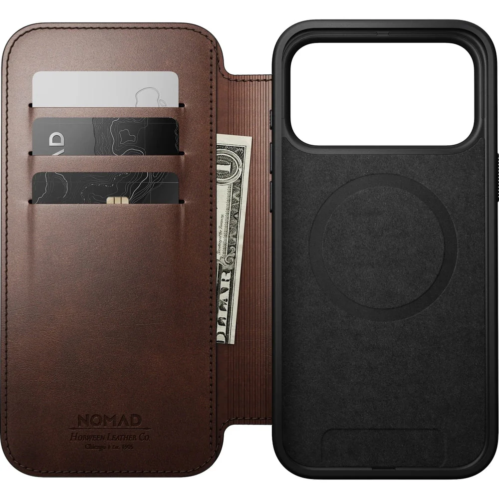 Handyhülle mit Klappe für iPhone 17 Pro Max, Nomad Modern Leather Folio Horween Series mit MagSafe, Rustikal Braun - Image 2