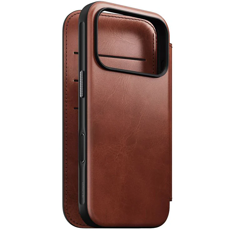 Handyhülle mit Klappe für iPhone 17 Pro, Nomad Modern Leather Folio Horween Series mit MagSafe, Braun