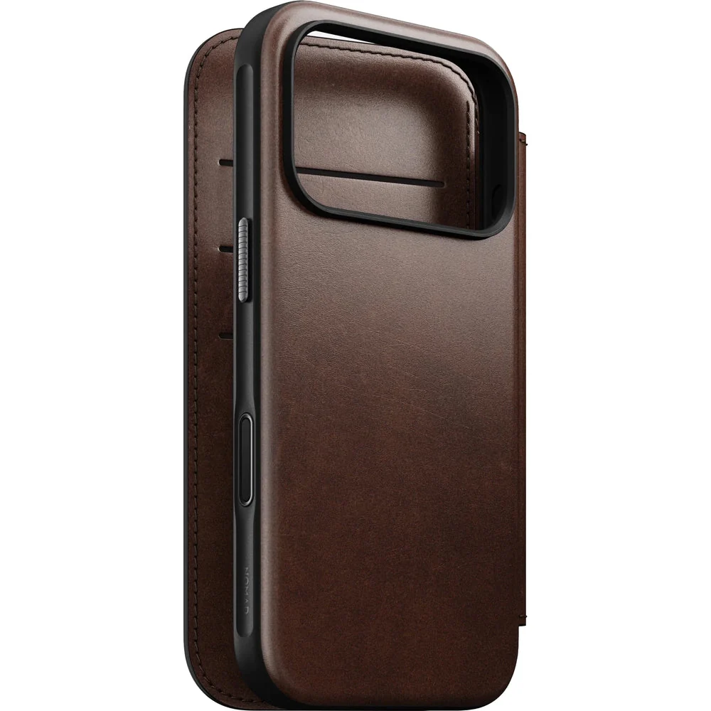 Handyhülle mit Klappe für iPhone 17 Pro, Nomad Modern Leather Folio Horween Series mit MagSafe, Rustikal Braun