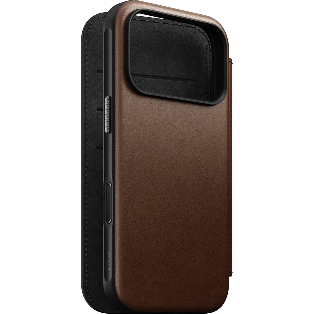 Handyhülle mit Klappe für iPhone 17 Pro, Nomad Modern Leather Folio mit MagSafe, Braun