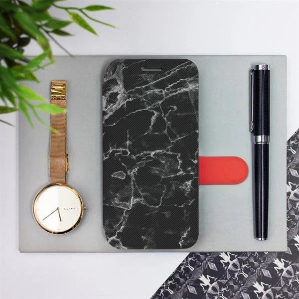 Handyhülle mit klappe für iPhone X, Mobiwear Book, Schwarzer Marmor - Image 2