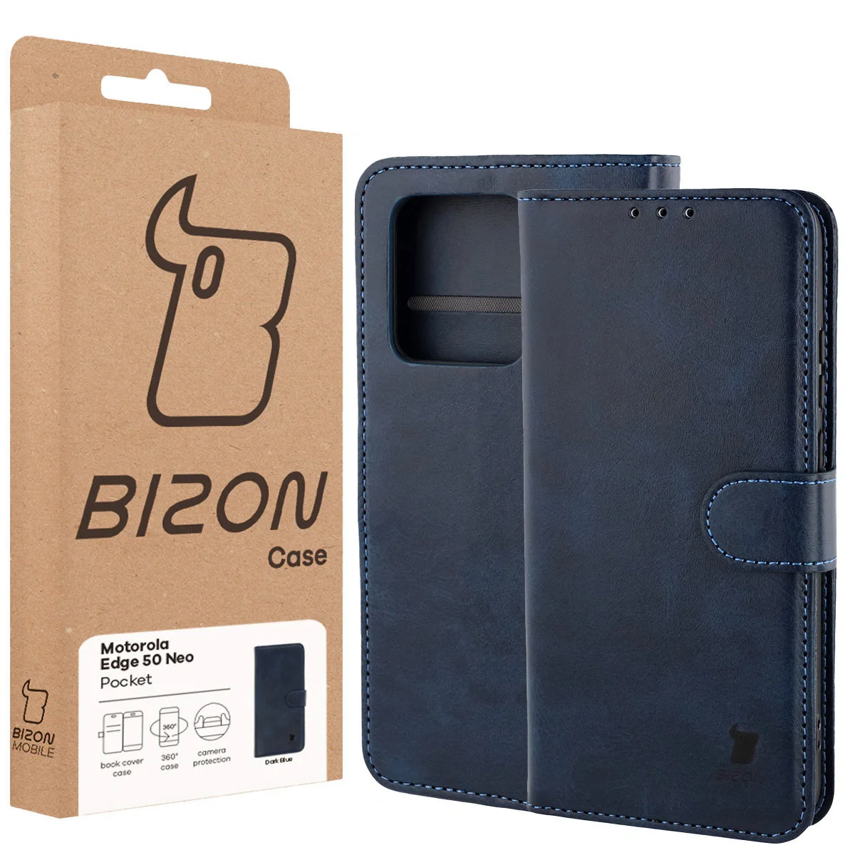 Handyhülle mit Klappe für Motorola Edge 50 Neo, Bizon Case Pocket, Dunkelblau - Image 6