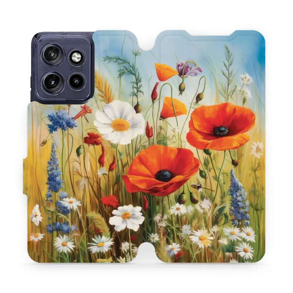 Handyhülle mit klappe für Motorola Edge 50 Neo, Mobiwear Book, Wiesenblumen