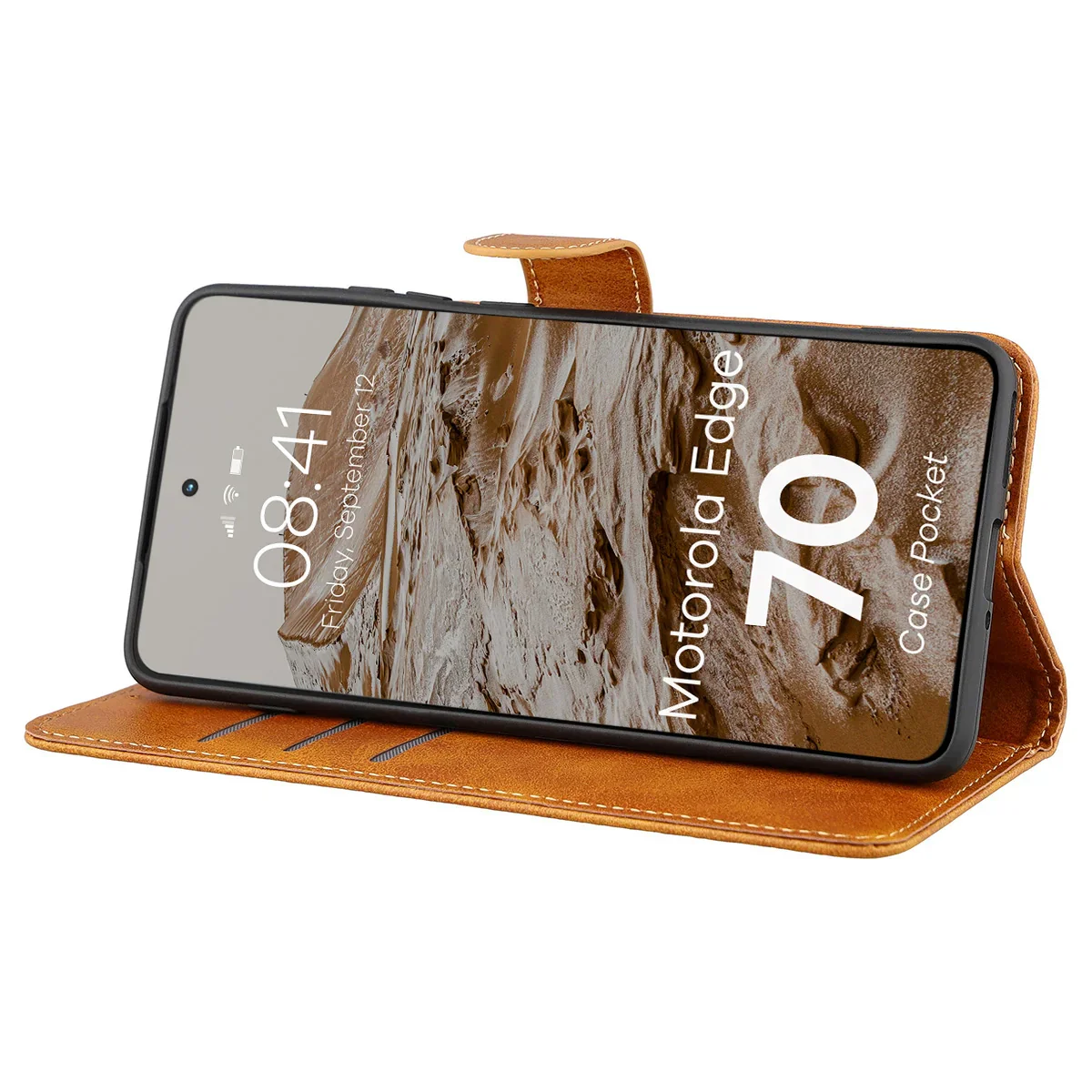 Handyhülle mit Klappe für Motorola Edge 70, Bizon Case Pocket, Braun - Image 5