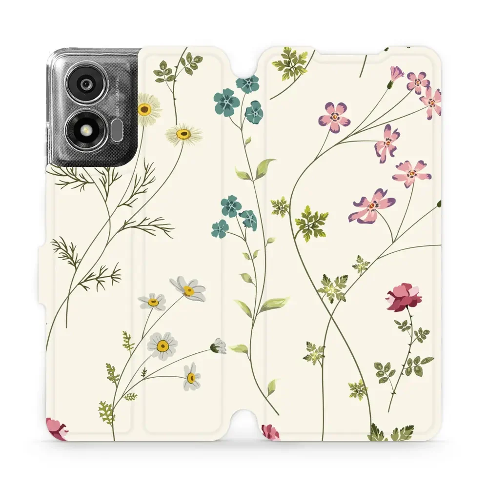 Handyhülle mit klappe für Motorola Moto E14, Mobiwear Book, Feldblumen